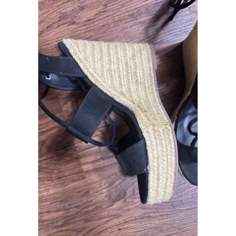 Forever 21 Cuñas Negro Con Cordones 10 Plataforma Punta Abierta Alpargata Tacones Foto 2 de 4