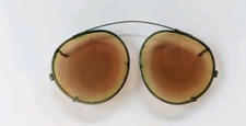 Vintage Antique Round Clip-on Tab Yellow Eyeglasses Glasses With Black Case