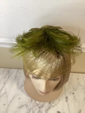 Vintage Fascinator Head Cover  Green Feathers Derby