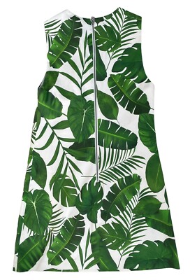 white dress with green palm leaves Women's ALA von Auersperg Green Palm Print Sleeveless Resort Maxi Dres –  Dragonfly Thrift Boutique main image 0