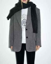 ZARA STRAIGHT BLAZER WITH PADDED SHOULDERS GREY SIZE XS 8913/581/802 - NWT