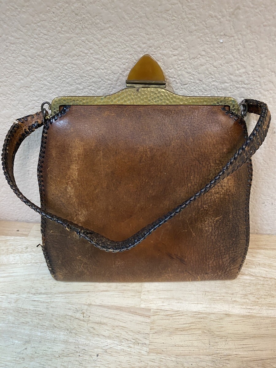 Antique Art Nouveau Hand Tooled Signed Meeker 1910's leather