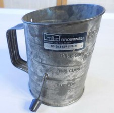 Bromwell's No.39 Vintage Metal Flour Sifter, 3 Cup, with Label, Made in USA