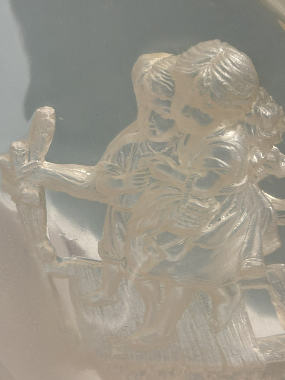 Guardian Angel Statue Acrylic/ Lucite w/ Children 3-D Frosted Clear Vintage Use