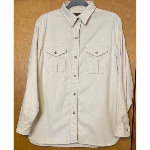 Vtg.  Eddie Bauer 90s Heavyweight ButtonFlannel Chamois Shirt Mens Large IVORY