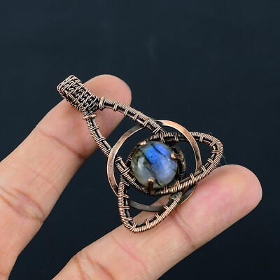 Blue Fire Labradorite Copper Wire Wrapped Pendant Jewelry Gift For Her LC-264