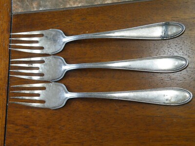 3 - Vintage GERMANY WMF Flatware ALPACCA Forks  7'' Beaded Design  FREESHIP