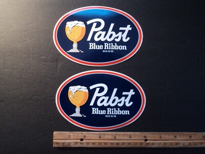 Lot Of 2 Original Vintage Pabst Blue Ribbon Beer Decals Stickers PBR Racing 6x4''