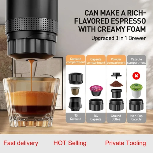 3in1 Elektrische Espressomaschine USB Wiederaufladbare Selbstheizende Gemahlene Kaffeemaschine - Bild 4 von 18