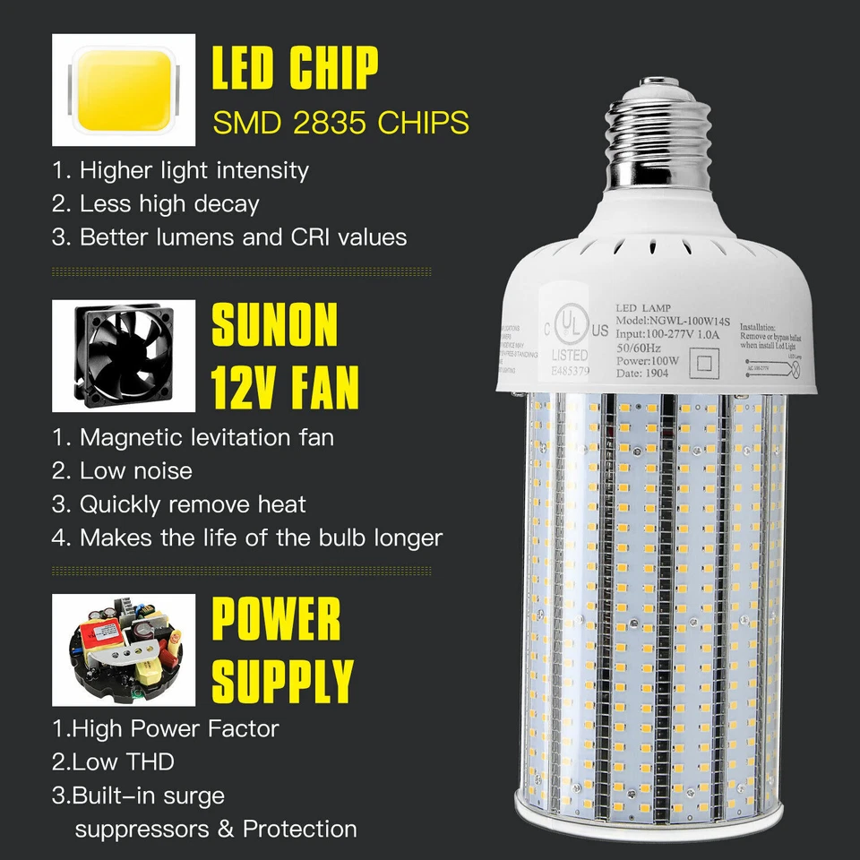 【2 PACK】100W LED Corn Cob Bulb Daylight Commercial Airport Workshop Garage Light - Image 4 of 4