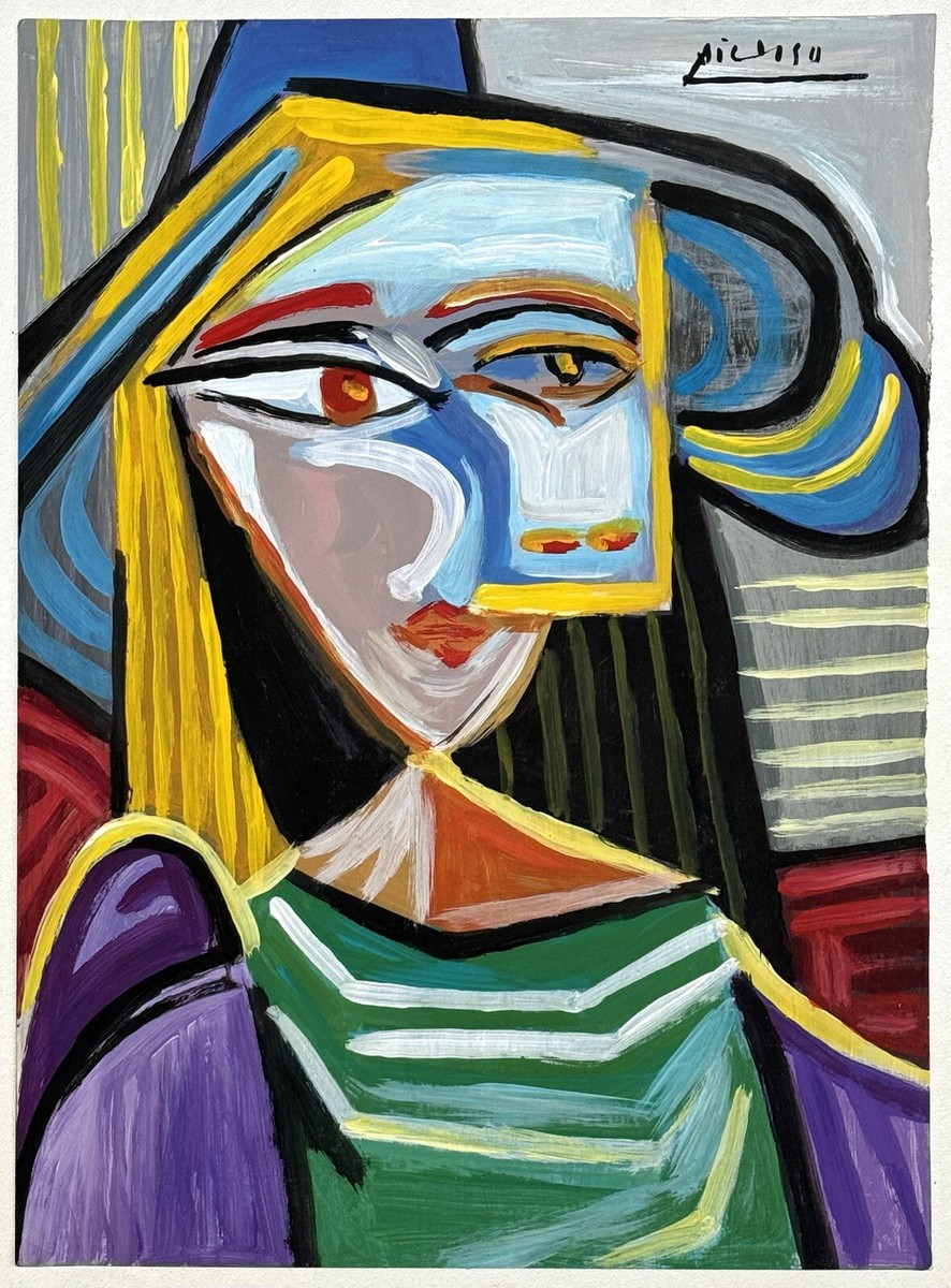 Pablo Picasso (Handmade) Drawing On Paper Signed & Stamped, Vtg