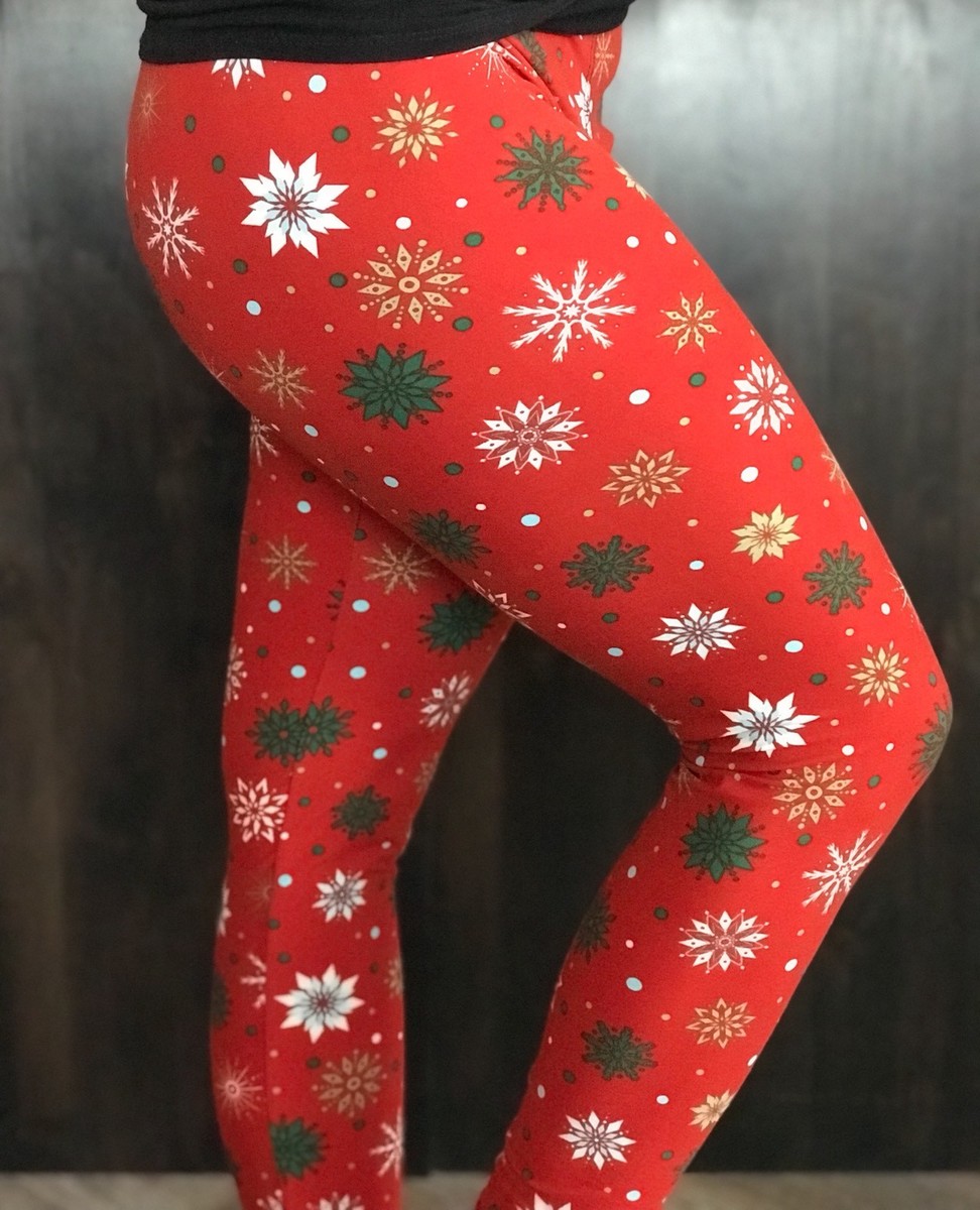 Buttery Soft Christmas Snowflake Legging One Size S M L Ornament Holiday  Snow OS
