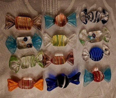 Lot of 12 Hand Made Italian Art Glass Candy Pieces Perfect Condition 