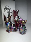 Fenton Cat Set Of 3 Iridescent Carnival Glass Limited #346/1500,Hand Painted Box