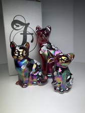 Fenton Cat Set Of 3 Iridescent Carnival Glass Limited #346/1500,Hand Painted Box