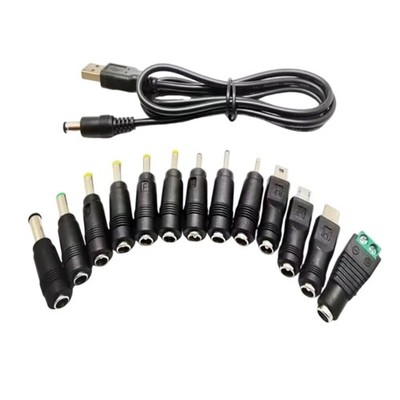 Power Cable 5V USB to 5.5x2.1mm Power Cord with 13 Connectors for Router LED