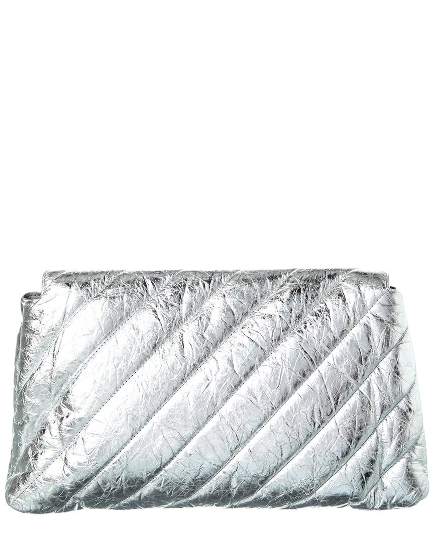 Balenciaga Crush Leather Clutch Women's Silver thumbnail 2