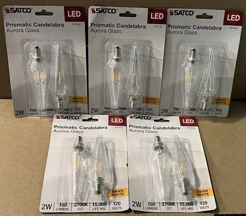 Satco S12142 Prismatic Aurora Led Light Bulbs 2W-25W E12 2700K Warm White New - Picture 2 of 4