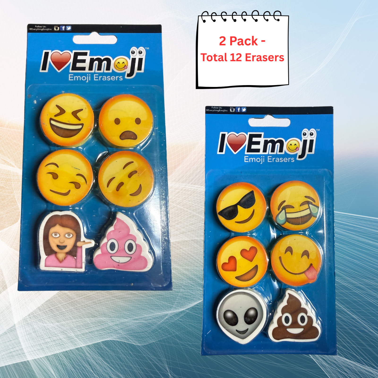 Erasers Cute Smiley Face School Supplies-2 Pk