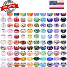 240 Pieces Assorted European Craft Beads Large Hole Lampwork Spacer Beads Col...