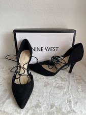 Nine West Women's Strappy Black Suede Closed Toe Heels Size 9