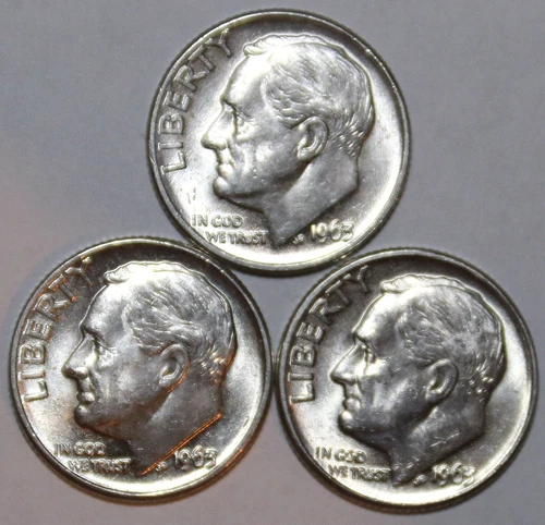 (3) 1963-D Roosevelt Dimes - About Uncirculated - #1288E - FREE SHIPPING