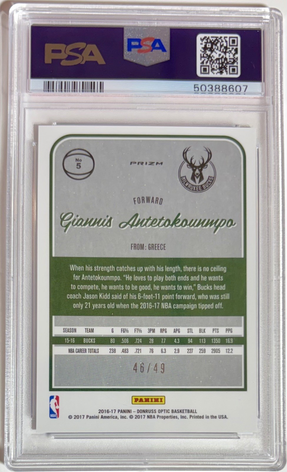 Giannis Antetokounmpo BLUE PRIZM /49 PSA 10 2016-17 OPTIC HOLO | 1st Yr Optic view 3