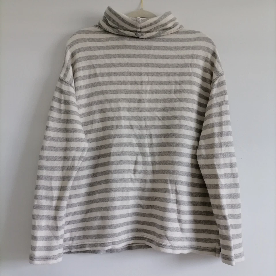 Suéter Cómodo Suelto Chaps Para Mujer Gris Blanco Capucha Cuello Rayas Calce Relajado Talla L Foto 4 de 4