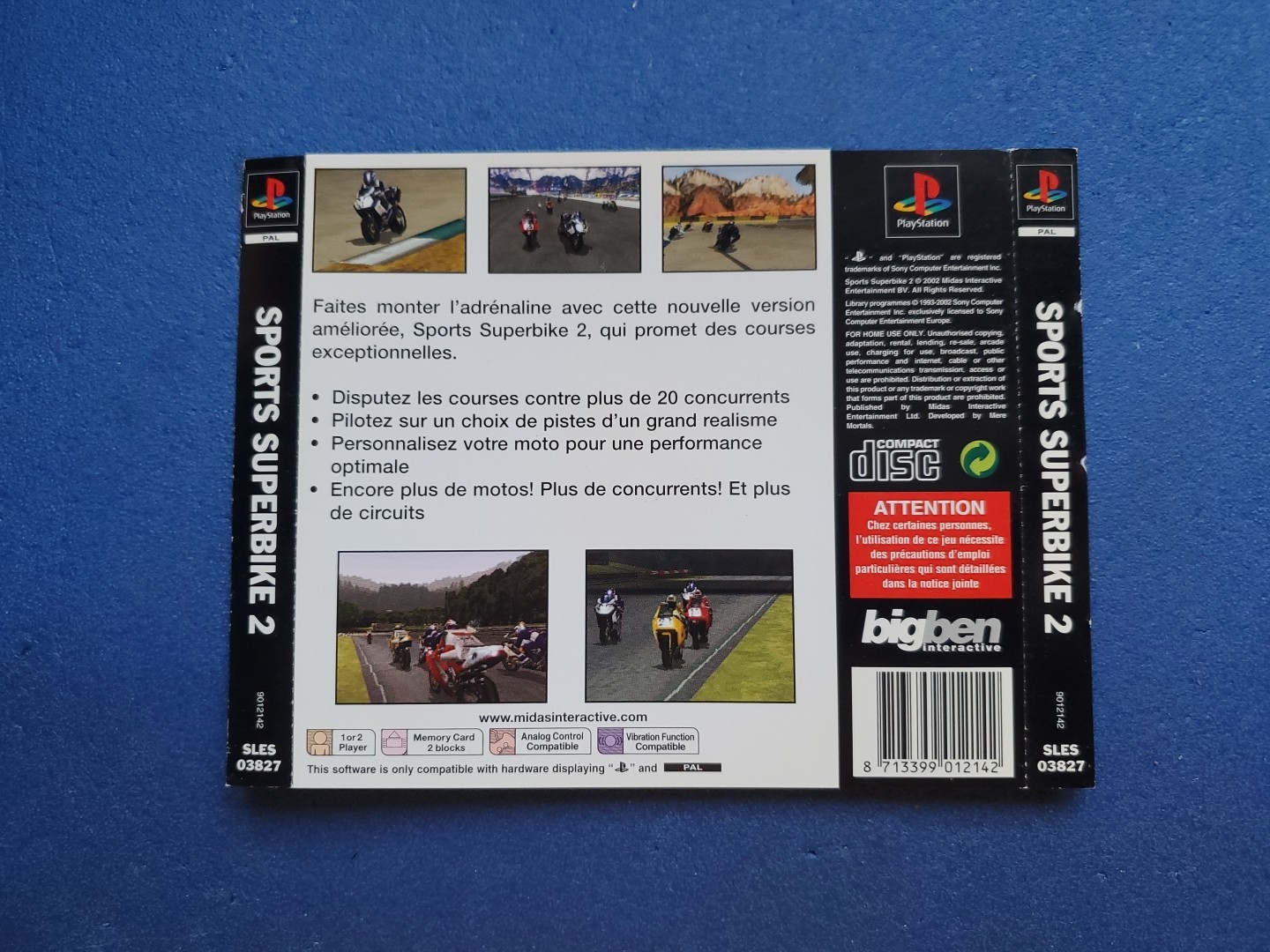 PS1 Playstation 1 jaquette cover Arrière Sports Superbike 2