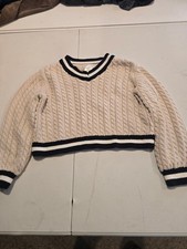 AX Studio Kids Cream Cable Knit Pullover Sweater with Black and White Trim