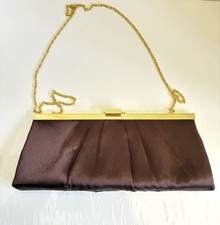 Vtg Jessica McClintock Evening Bag Purse Brown Satin Clutch Chainstrap