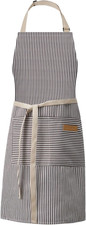 Kitchen Cooking Adjustable Aprons - Men Women Bib Soft Chef Stripes Apron with 2