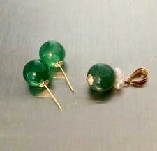 Lot Bijoux Or 750 et 585, Pendentif Jade Perle, Boucles d’Oreilles 18 Carats 18K