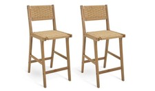 Faro Pair of Woven Oak Bar Stools Natural Durable Construction UK