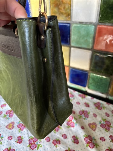 AIGUREI Ladies Dark Green Brown Faux Leather Small Shoulder Bag 23cm x 20cm - Picture 13 of 13