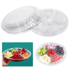 10-Pcs Round Plastic Appetizer Tray with Lid - Divided Serving Tray, Disposable