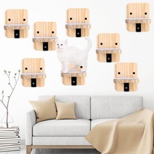 CroBlissful 8 Pack Cat Wall Steps Climbing Shelf Mounted wood color