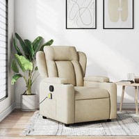 Massage Relaxsessel Creme Stoff Sessel Mit Schiebesitz Liegefunktion