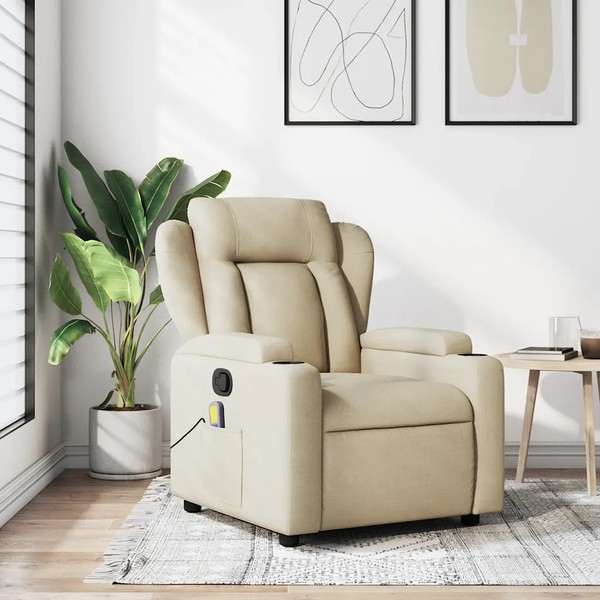 Massage Relaxsessel Creme Stoff Sessel Mit Schiebesitz Liegefunktion-image