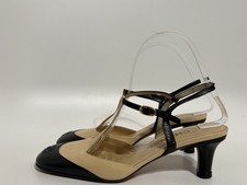 Vtg Chanel Beige Leather T Strap Heels 37