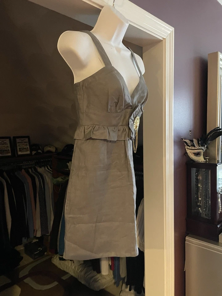 Linen Dress Voom by Joy Han 100% Ruffle with Flower Appliqués Gray XS - Image 4 of 4