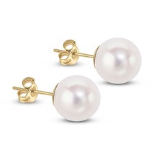 9 Carat Yellow Gold Freshwater Round Pearl Stud Earrings, 9mm