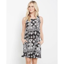 Karen Kane Geo Print Chloe Dress Sleeveless Scoop Neck Black White Size Small