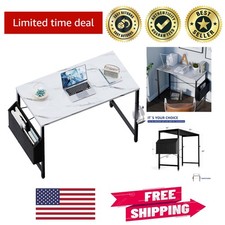 32 Inch Modern Computer Desk for Small Spaces with Storage Bag  Headphone Hook
