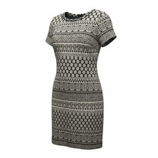 LOFT Sheath Shift Dress Women size Medium M Textured Black White Floral NEW
