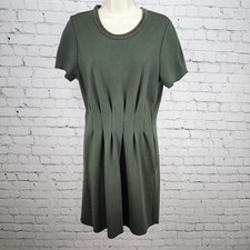 Madewell Green Pleated Short Sleeve Pockets Stretch A-Line Midi Dress Small S