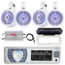 Pyle Marine Receiver, 4x 6.5" Bluetooth LED White Speakers, Amp, Cover, Antenna