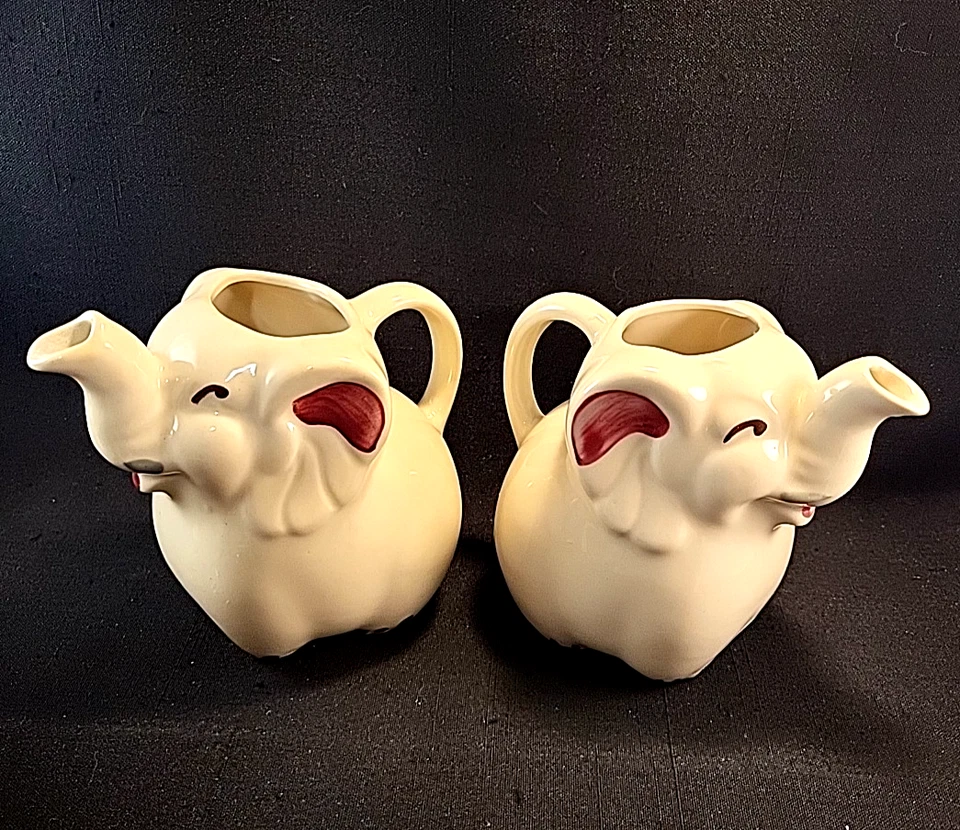 Vtg Lot Of 2 Shawnee Pottery USA 1940s-50s Elephant Creamers/ Milk Pitcher 4.5” - Image 4 of 4
