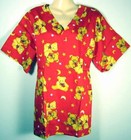 NEW Small MEDICAL VET NURSING SCRUB Red SCRUBS Teddy Bear UNIFORM Cotton V NECK