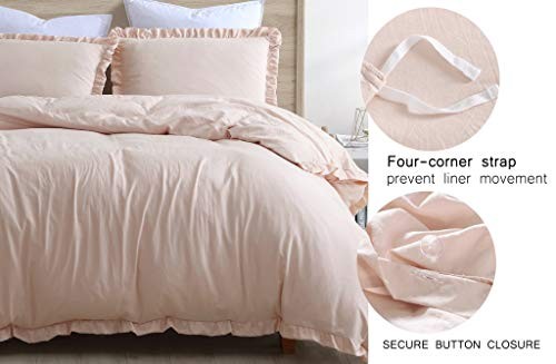Nora 3-Piece Ruffled Edge Trim Duvet Cover Set - Hypoallergenic Soft Washed - Picture 7 of 7